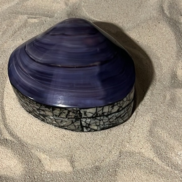 🐚 Beautiful Handmade Polished Purple Clam Shell Jewelry/Trinket Box - Picture 1 of 11